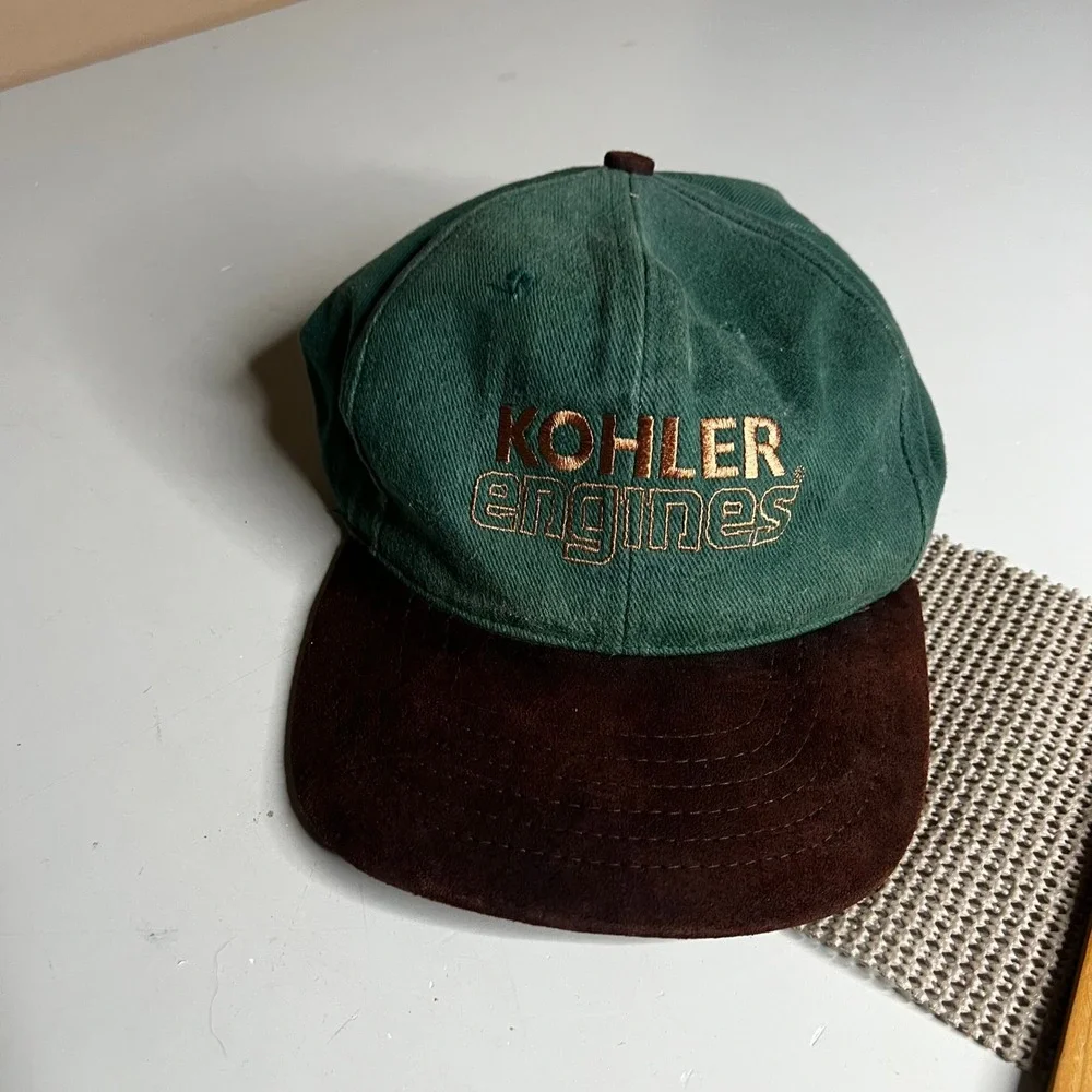 Vintage Kohler Engines Hat Green Corduroy Brown Brim Born To Run Strapback Cap